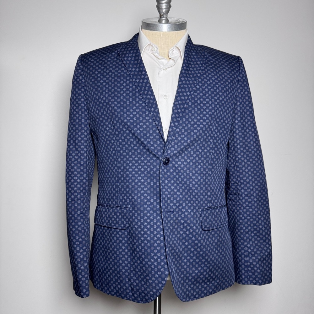 Tommy Hilfiger Blazer Mens XL Blue Geometric Print Cotton 2-Button 44R